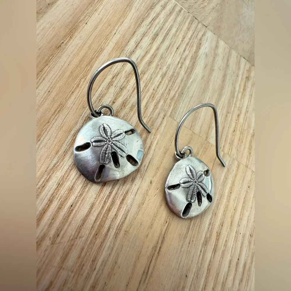 Solid silver sand dollar beach earrings on hooks